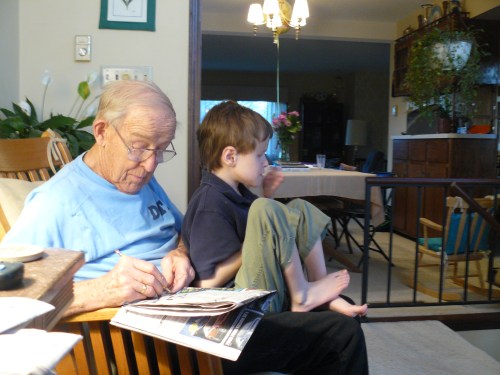 Paul Knight sitting with Harland Knight